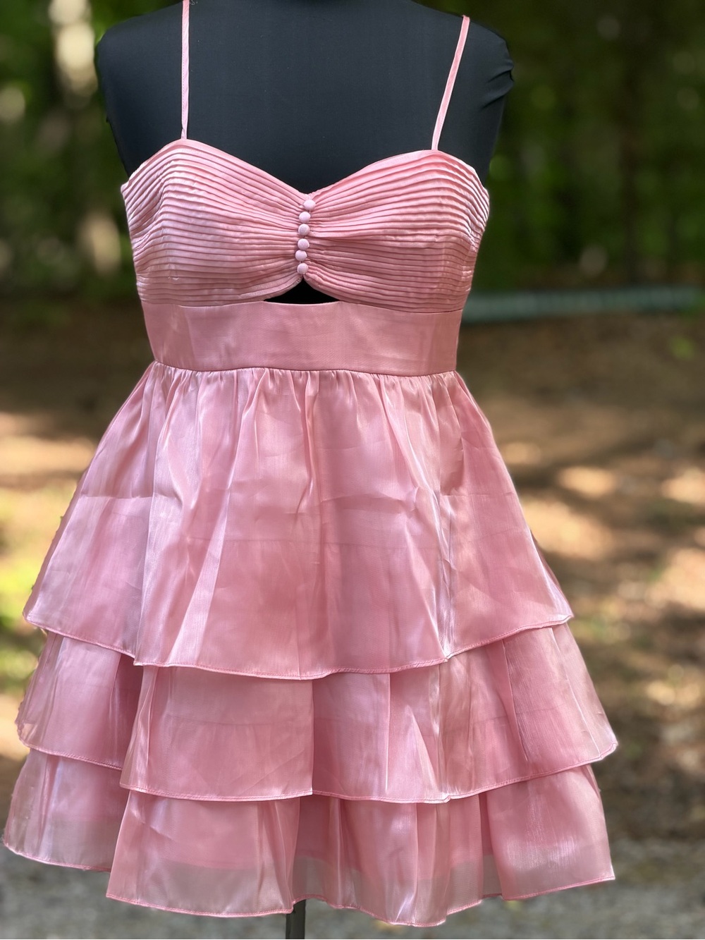 Pink Tiered Party Dress - Sleeveless Spaghetti Strap